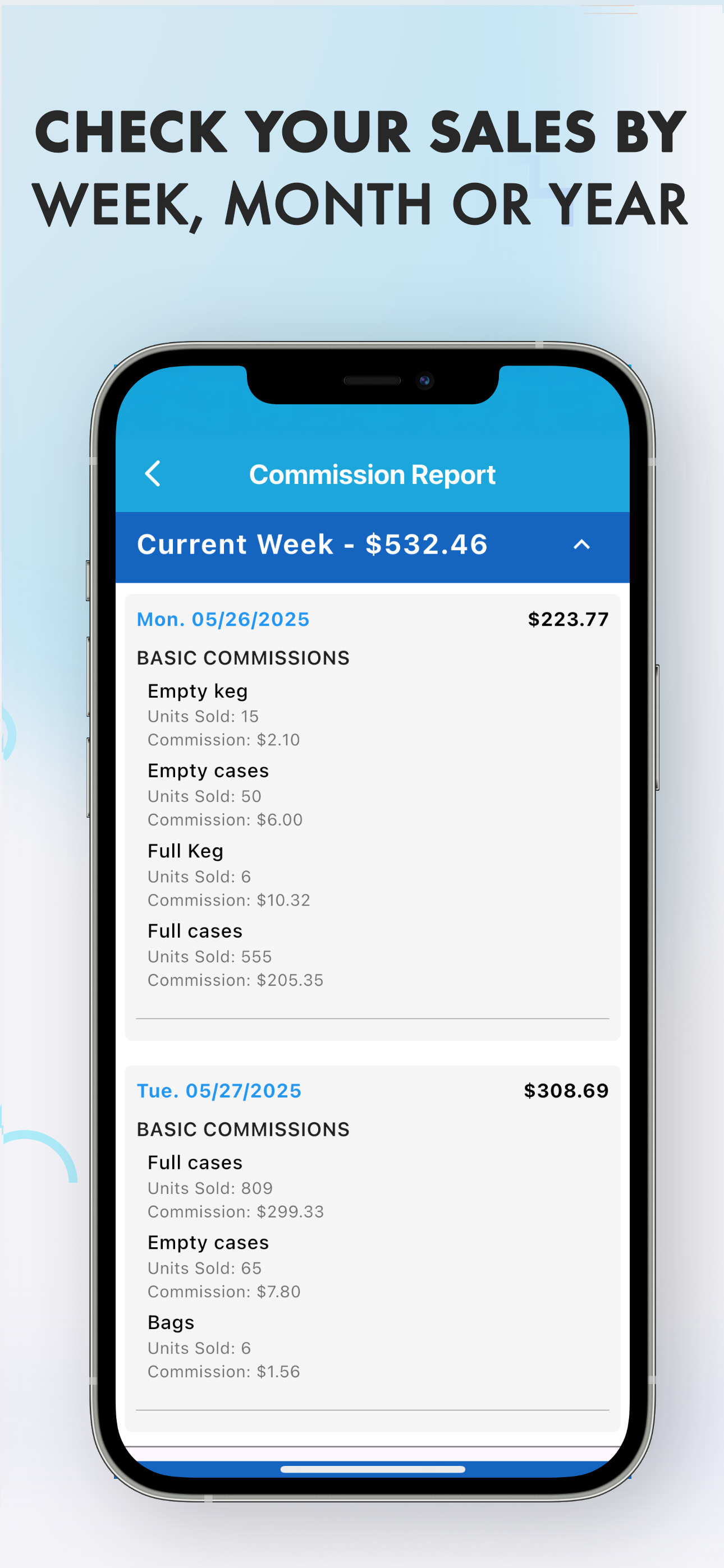 Check your commissions by week, month or year